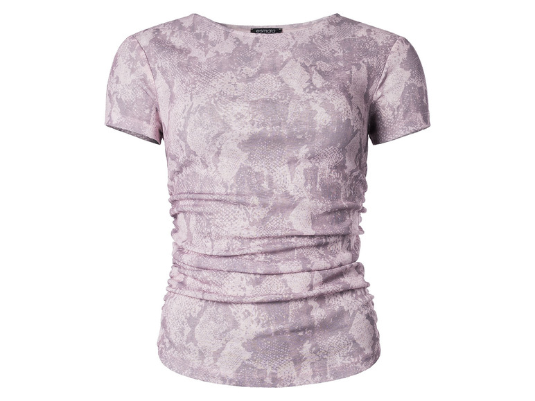 Różowy T-shirt w wężowy wzór.