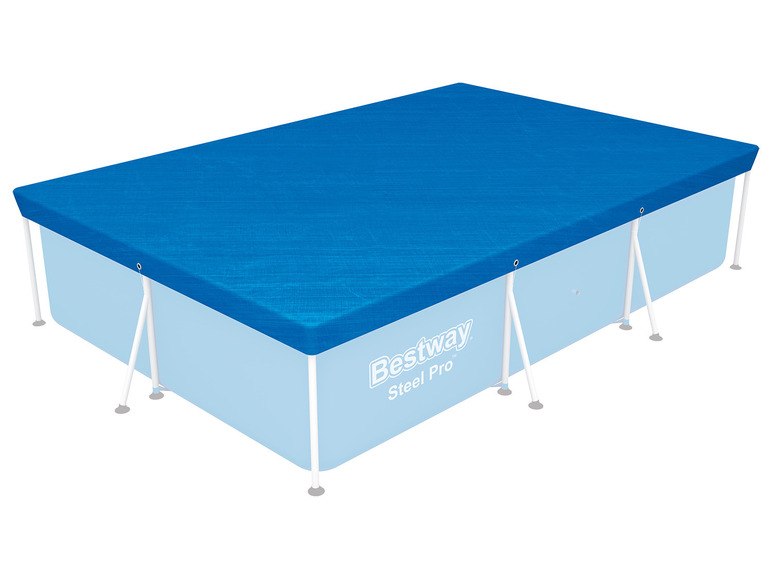 Niebieska osłona basenu Bestway Steel Pro do prostokątnego basenu.