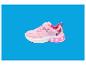 Różowe buty dziecięce na rzepy z podświetlaną podeszwą, ozdobione motylami.
