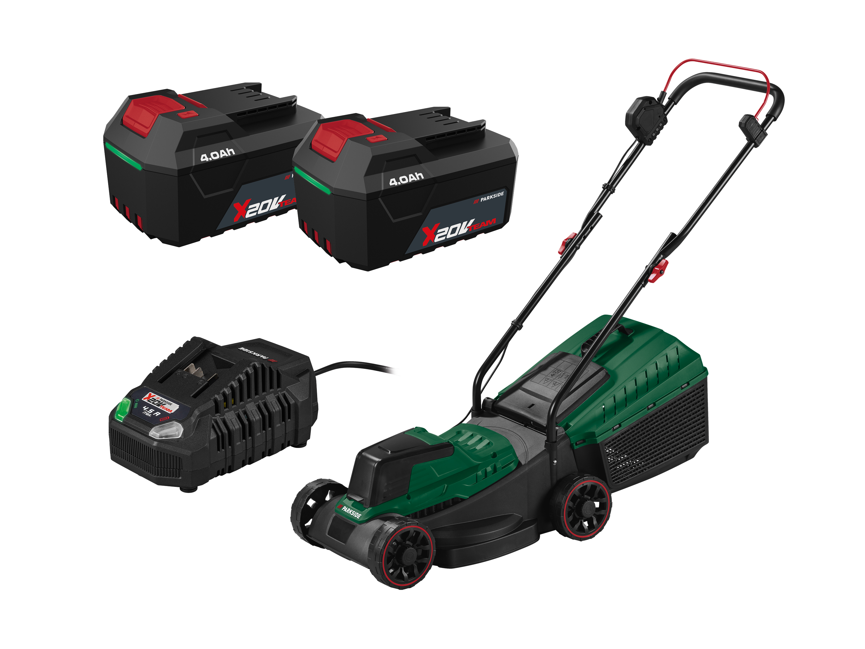 PARKSIDE® Zestaw Akumulatorowa kosiarka, 20 V,  z 2 akumulatorami, 4 Ah i ładowarką, 4,5 A