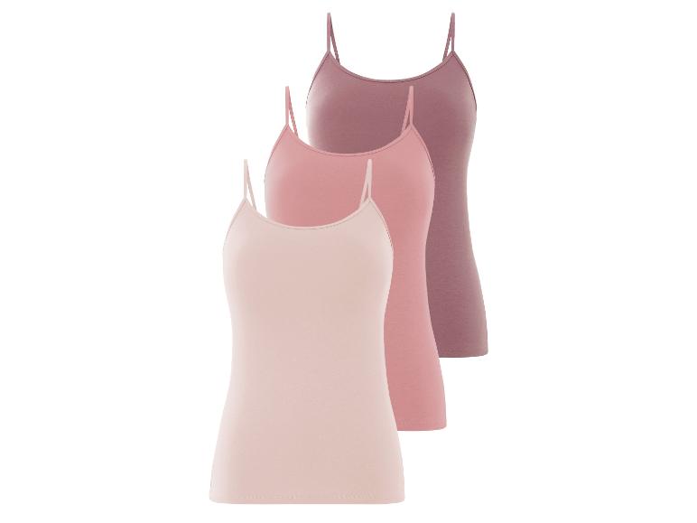 Trzy beżowe, różowe i ciemnoróżowe tank topy