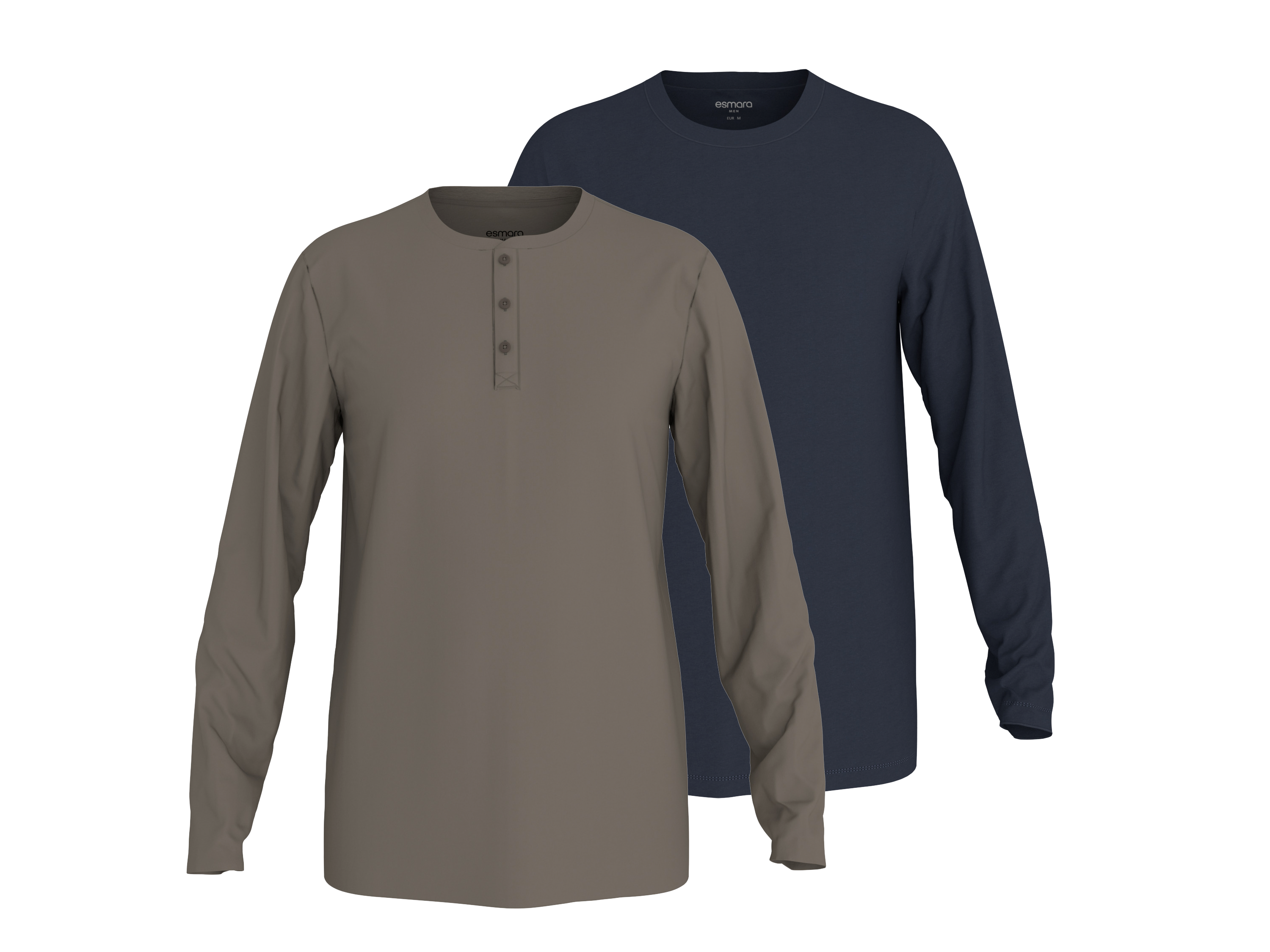 ESMARA MEN Koszulki męskie z długim rękawem, 2 sztuki (Navy/brązowy, XXL (60/62))