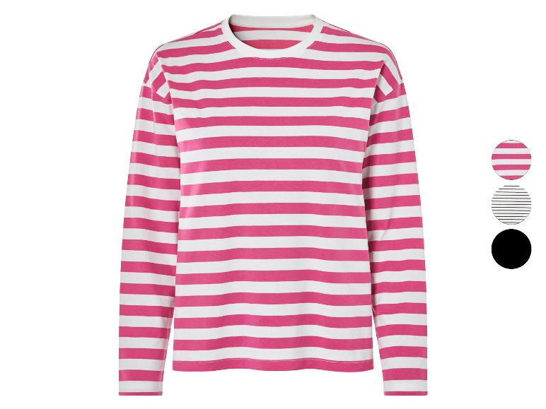 Różowy longsleeve w białe paski.