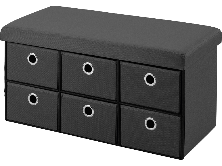 Szara ławka do przechowywania z sześcioma szufladami z tkaniny