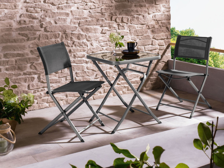 Pełny ekran: LIVARNO home Aluminiowy zestaw balkonowy Houston, stolik i 2 krzesła, srebrny/ szary - zdjęcie 1