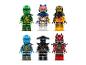 Sześć minifigurek LEGO Ninjago, w tym Lloyd, Nya, Jay, Zane, Cole i czerwona figurka demona.