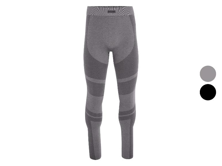 Szare legginsy termiczne Spyder z ciemniejszymi szarymi detalami i dwoma próbkami kolorów.