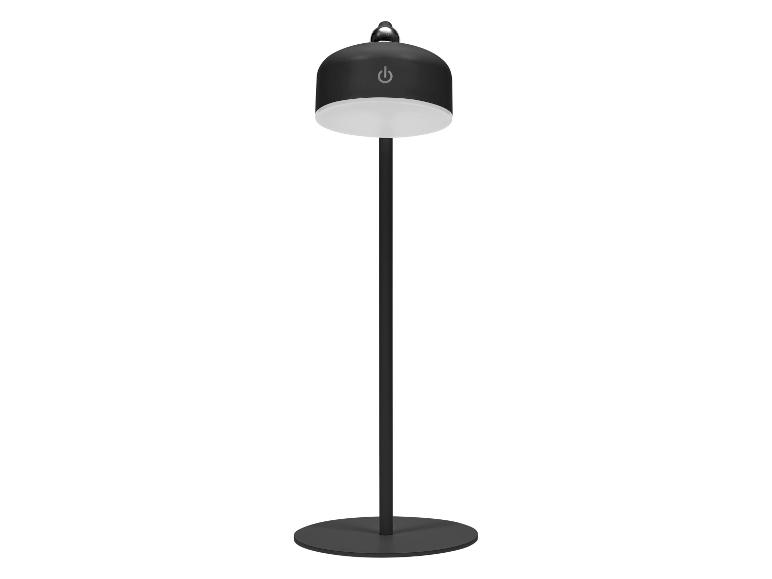 Czarna lampa podłogowa z białym światłem i przyciskiem zasilania