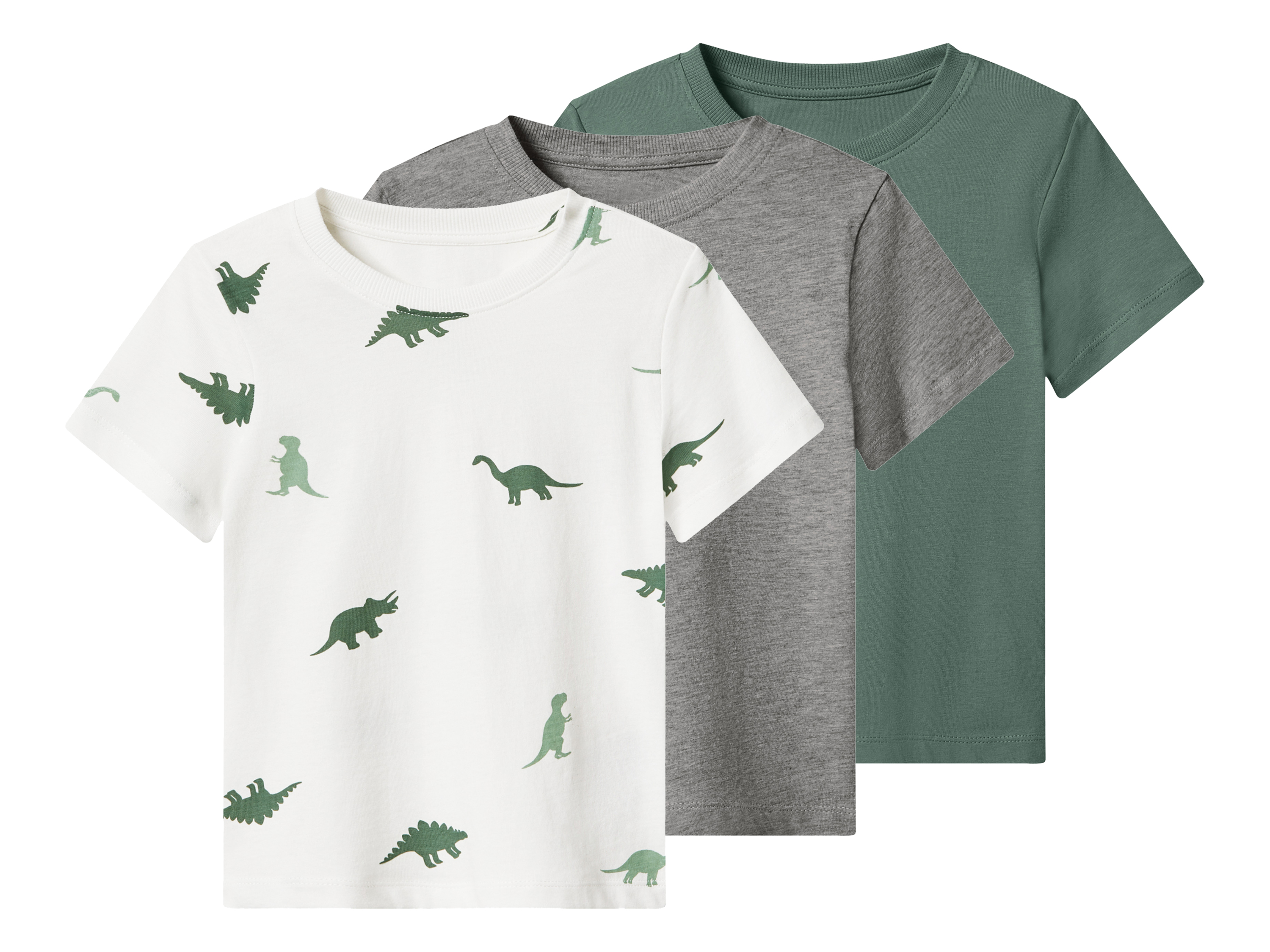 lupilu® T-shirty dziecięce z bawełną, 3 sztuki (wzorzysty/szary/zielony, 122/128)