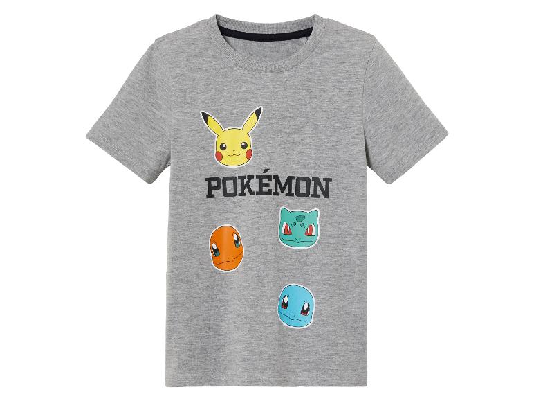 Szare T-shirt Pokémon z Pikachu, Bulbasurem, Charmanderem i Squirtlem.