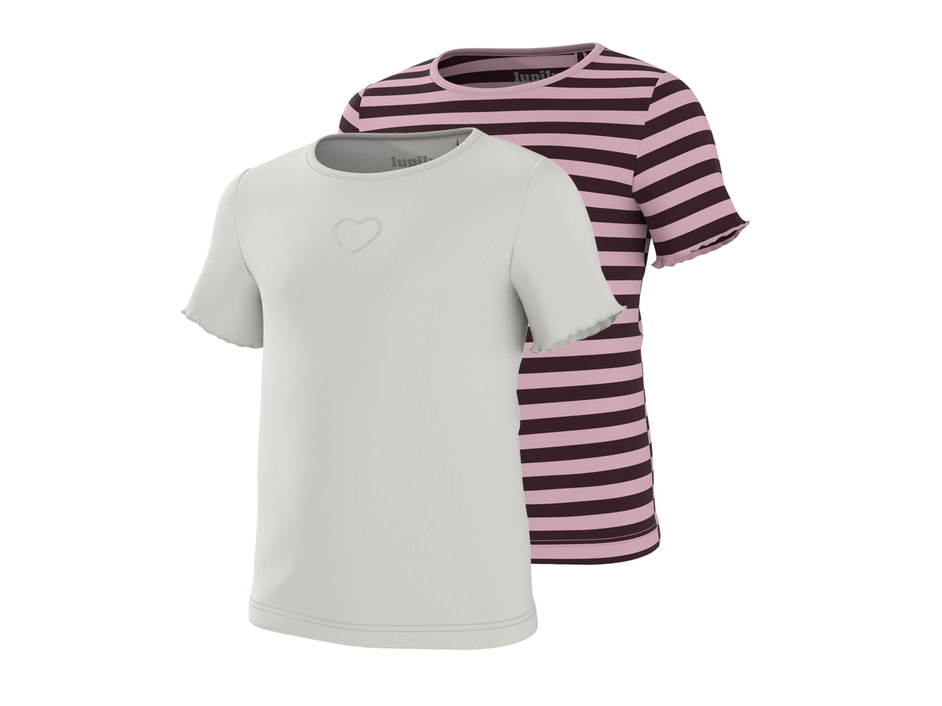LUPILU® T-shirt dziecięcy z bawełną, 2 sztuki (W paski/ biały, 122/128)