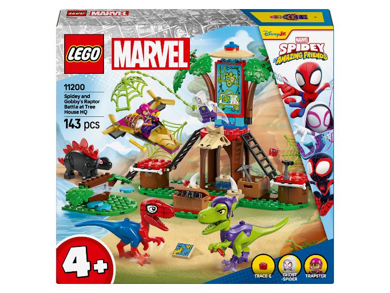 Zestaw LEGO Marvel Spidey i jego niesamowici przyjaciele z domkiem na drzewie, dinozaurami i postaciami.