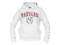 Biała bluza z kapturem Harvard University z czerwonym logo.