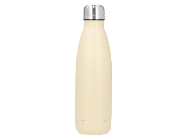 Kremowy metalowy bidon termiczny ze srebrną nakrętką