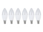 Sześć białych żarówek LED w kształcie świecy