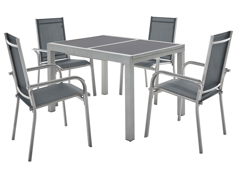 Pełny ekran: LIVARNO home Zestaw aluminiowych mebli ogrodowych Houston (stół rozsuwany + 4 krzesła sztaplowane), srebrny/ szary - zdjęcie 2