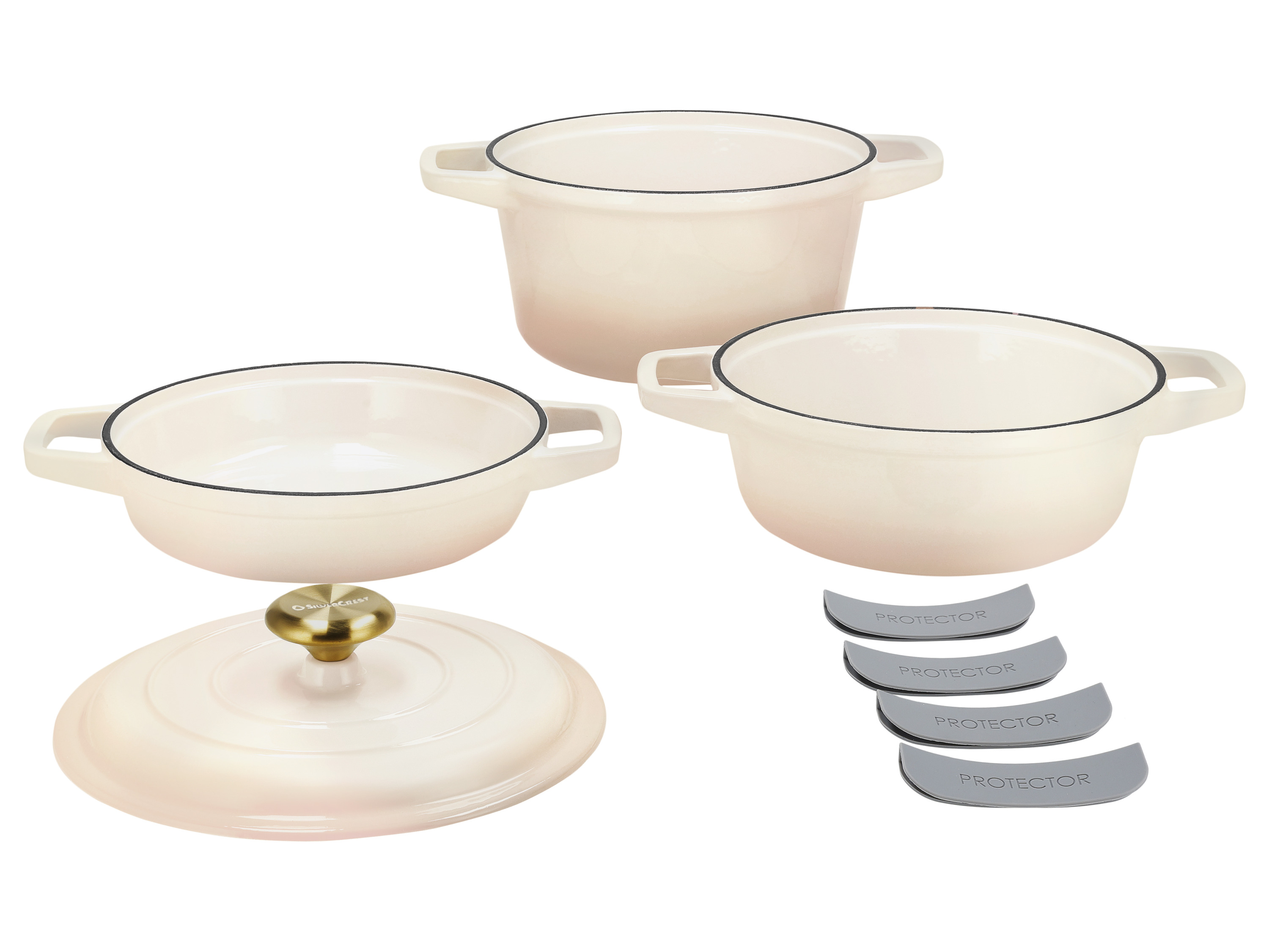 SILVERCREST® Zestaw 3 garnków żeliwnych Premium, Ø 23 cm (1,9 l / 2,9 l / 4,2 l) (Beżowy)