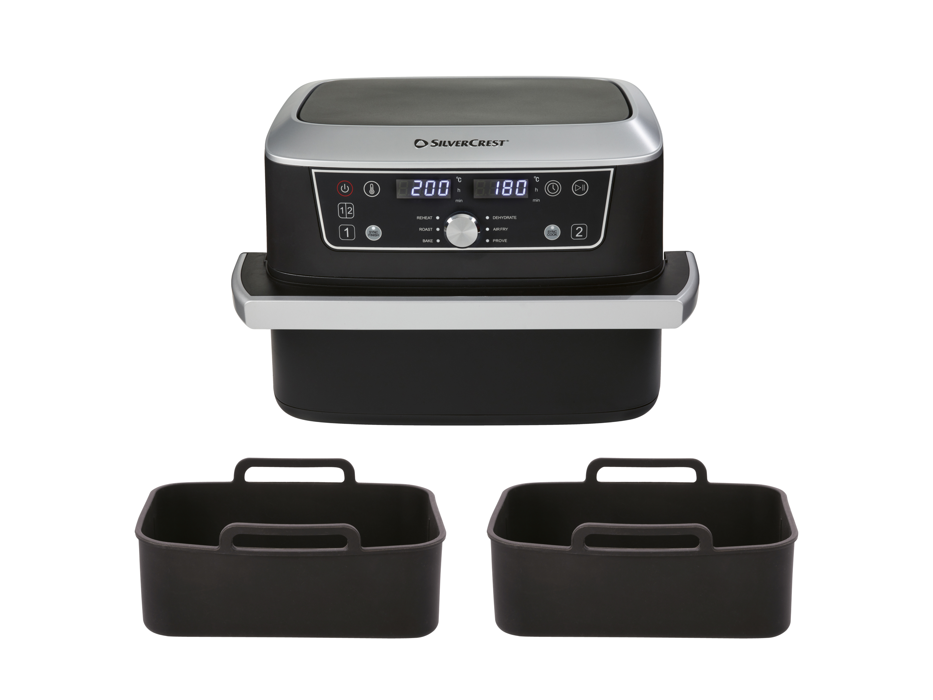 SILVERCREST® Zestaw dwukomorowa frytkownica beztłuszczowa Air Fryer 2600 W, 11 l  z 2 formami sylikonowymi
