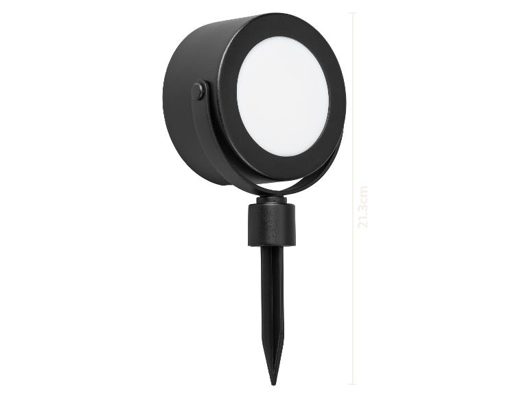 Czarna lampa ogrodowa z grotem, o całkowitej wysokości 21,3 cm.