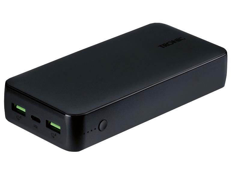 Czarny powerbank Tronic z portami USB i USB-C.