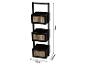 Czarny wiszący organizer z trzema koszami z plecionki, wymiary 73x23x18,5 cm.