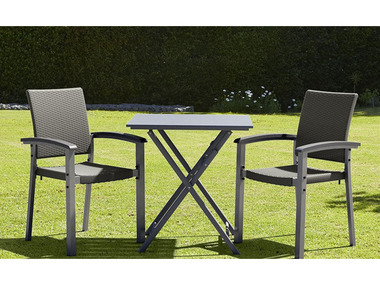 LIVARNO home Zestaw plecionych mebli ogrodowych Valencia (stolik składany + 2 krzesła sztaplowane), szary