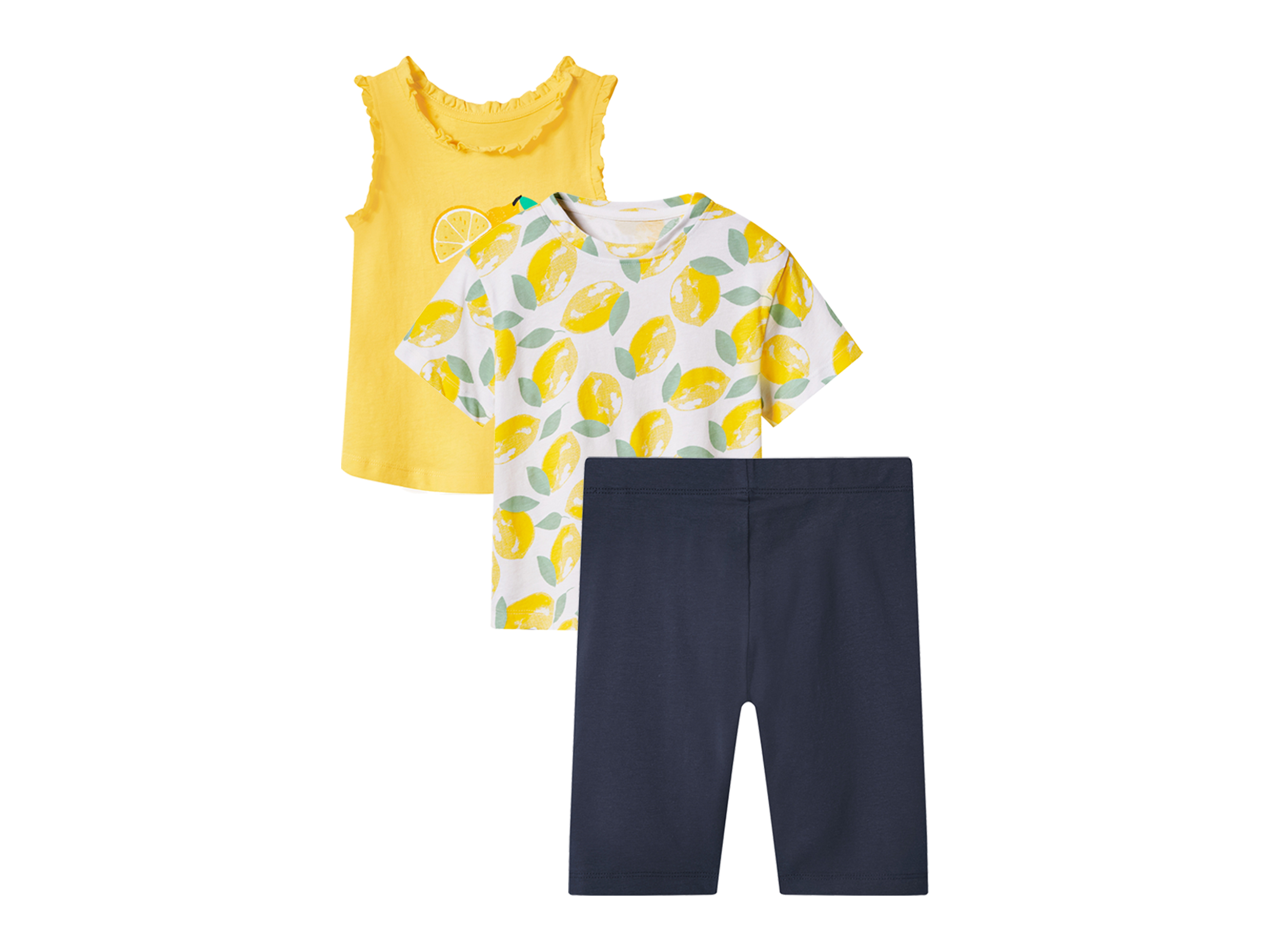lupilu® Komplet dziecięcy z bawełną (t-shirt + podkoszulka + spodenki) (Żółty/granatowy, 110/116)