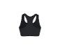 Czarny top sportowy z plecami typu racerback, idealny do aktywności fizycznej.