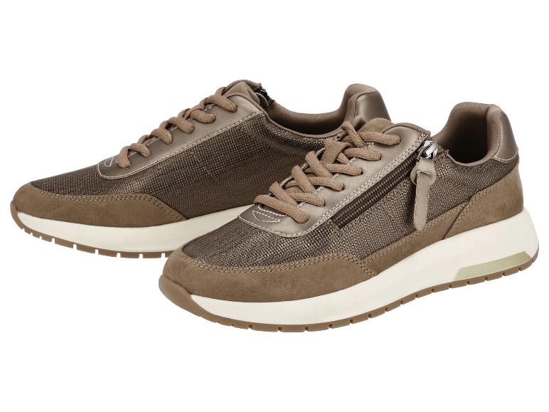 Para brązowych i beżowych damskich sneakersów ze sznurowadłami i bocznymi zamkami