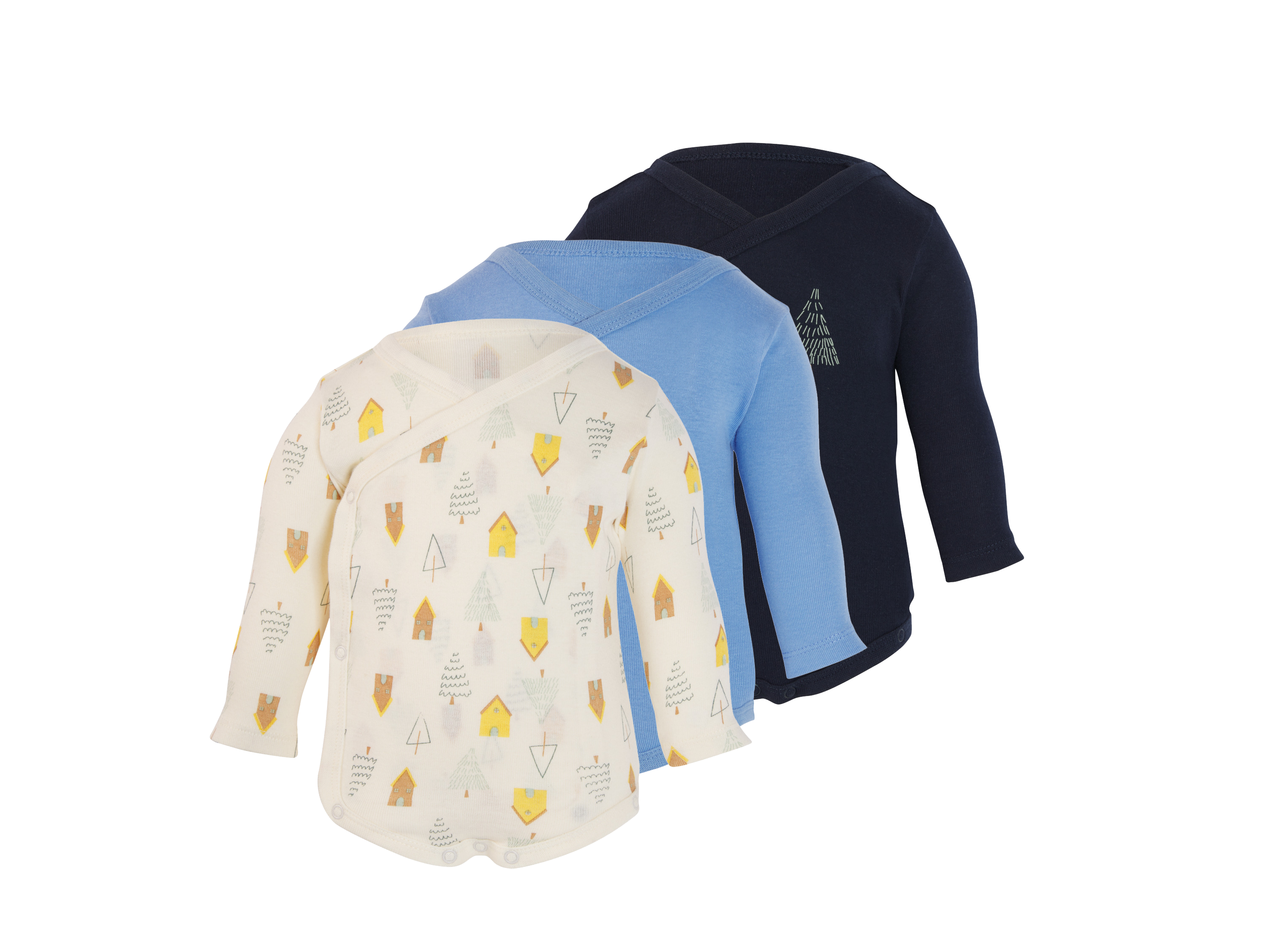LUPILU® Body niemowlęce, 3 sztuki (Granatowy/niebieski, 74/80)