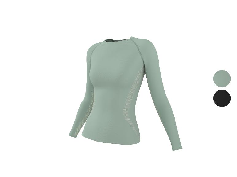 Jasnozielona sportowa koszulka z długim rękawem, z perforowanymi detalami i opcjami kolorystycznymi.