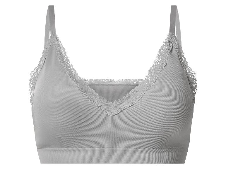 Jasnoszary prążkowany biustonosz typu bralette z delikatną koronką