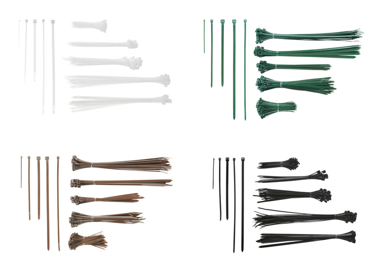 Zestaw opasek kablowych w kolorze białym, zielonym, brązowym i czarnym