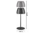 Lampa stołowa z dwoma kloszami w kolorze szarym i czarnym, o wysokości 41,9 cm i średnicy podstawy 12 cm.