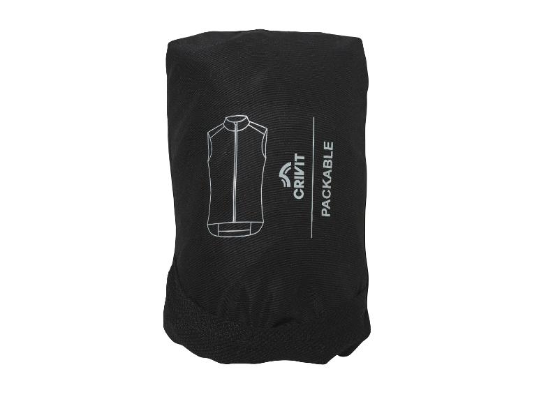 Czarna, pakowalna kamizelka z nadrukiem kamizelki i napisem „PACKABLE”.