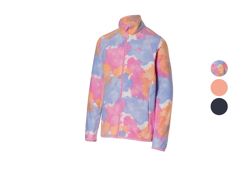 Dziecięca kurtka polarowa z kolorowym wzorem tie-dye i zamkiem błyskawicznym.