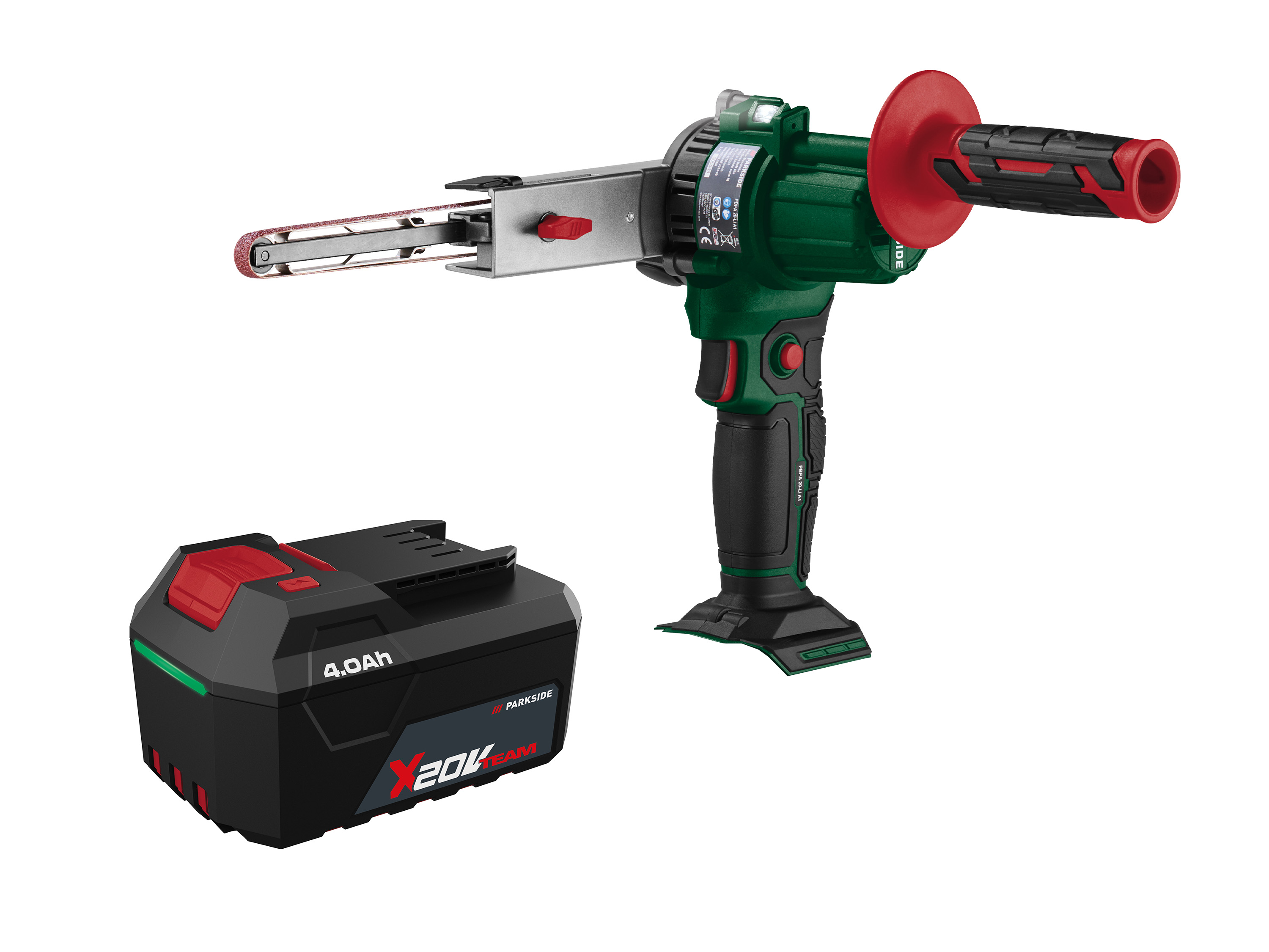 PARKSIDE® Zestaw Akumulatorowy pilnik taśmowy, 20 V z akumulatorem litowo-jonowym, 4 Ah