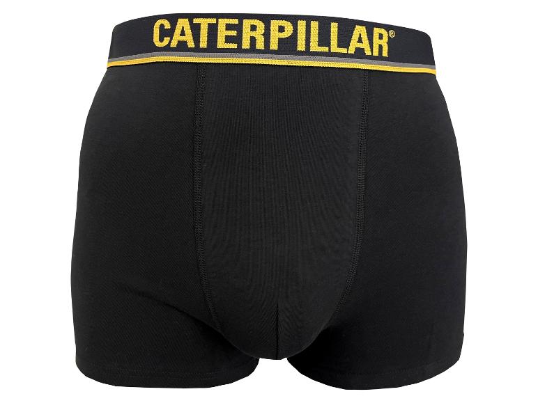 Czarne bokserki Caterpillar z żółtym pasem.