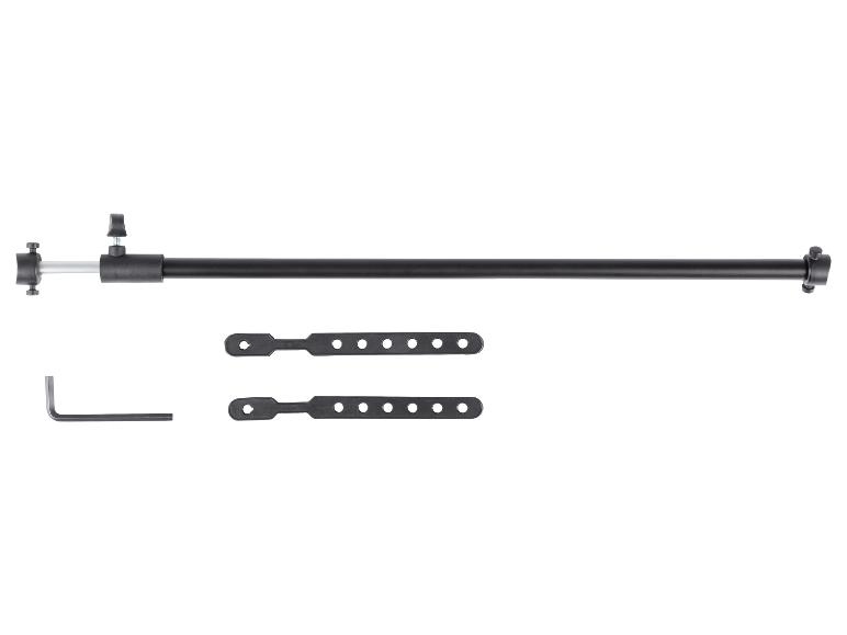 Czarny drążek teleskopowy z regulowanymi paskami i kluczem imbusowym.