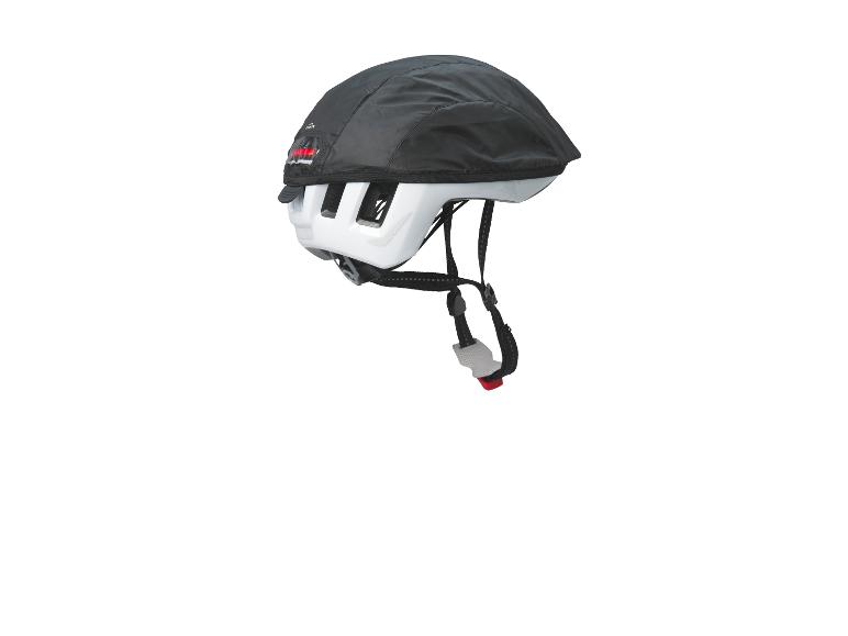Kask rowerowy z wodoodpornym pokrowcem.