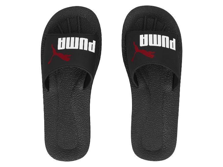Czarne klapki Puma z czerwono-białym logo