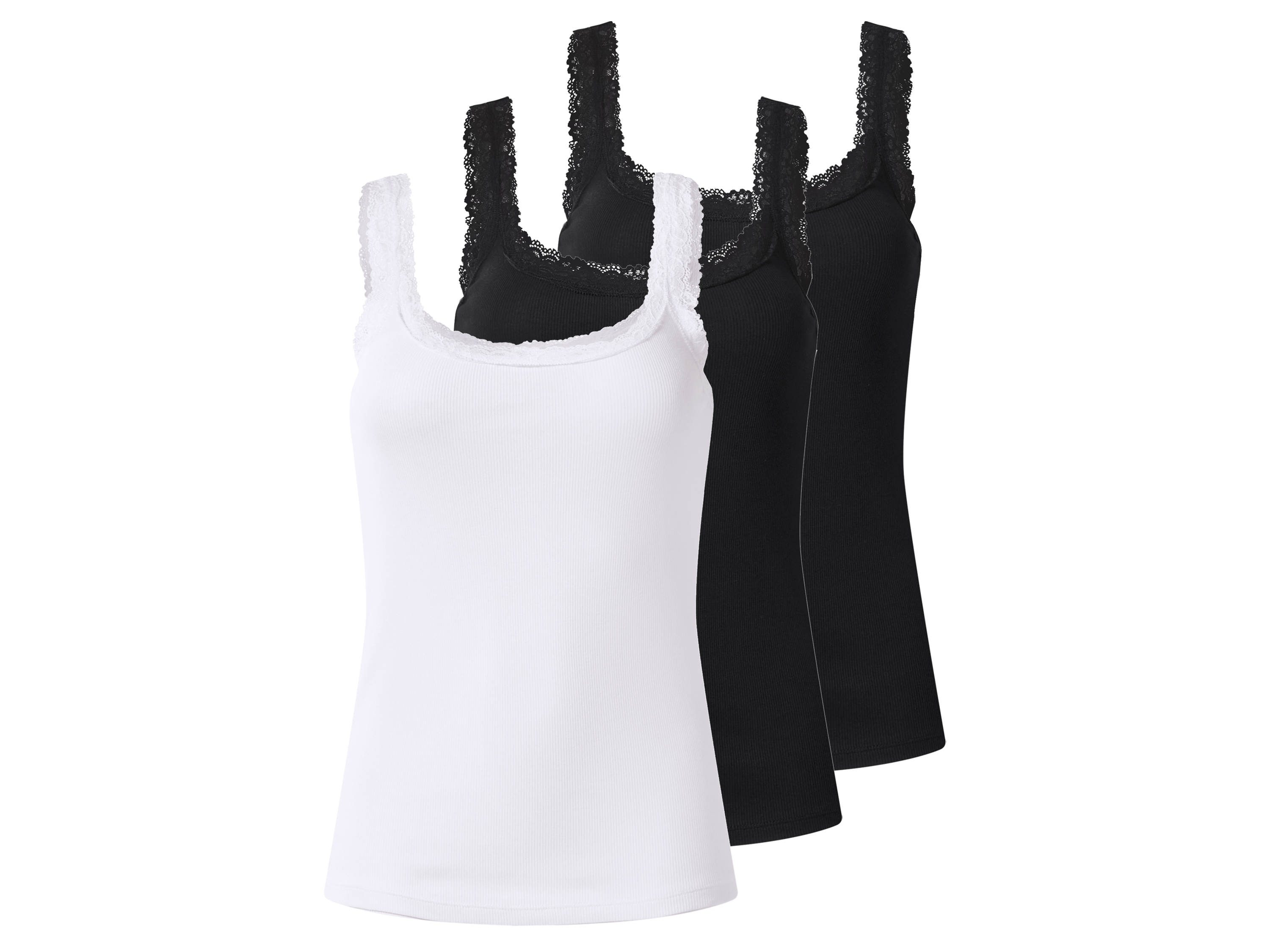 esmara® Topy damskie z bawełną z koronką, 3 sztuki