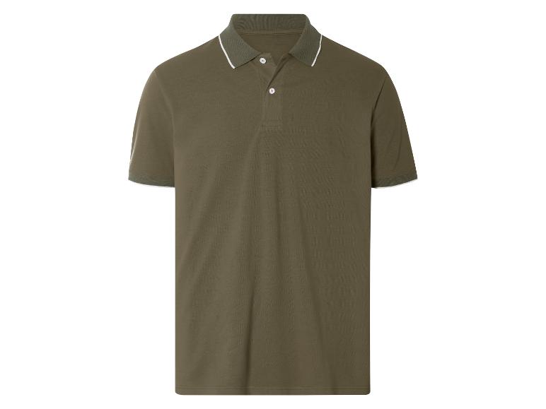 Koszulka polo w kolorze oliwkowym z białym obszyciem.