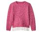 Różowy sweter dzianinowy z białą falbanką