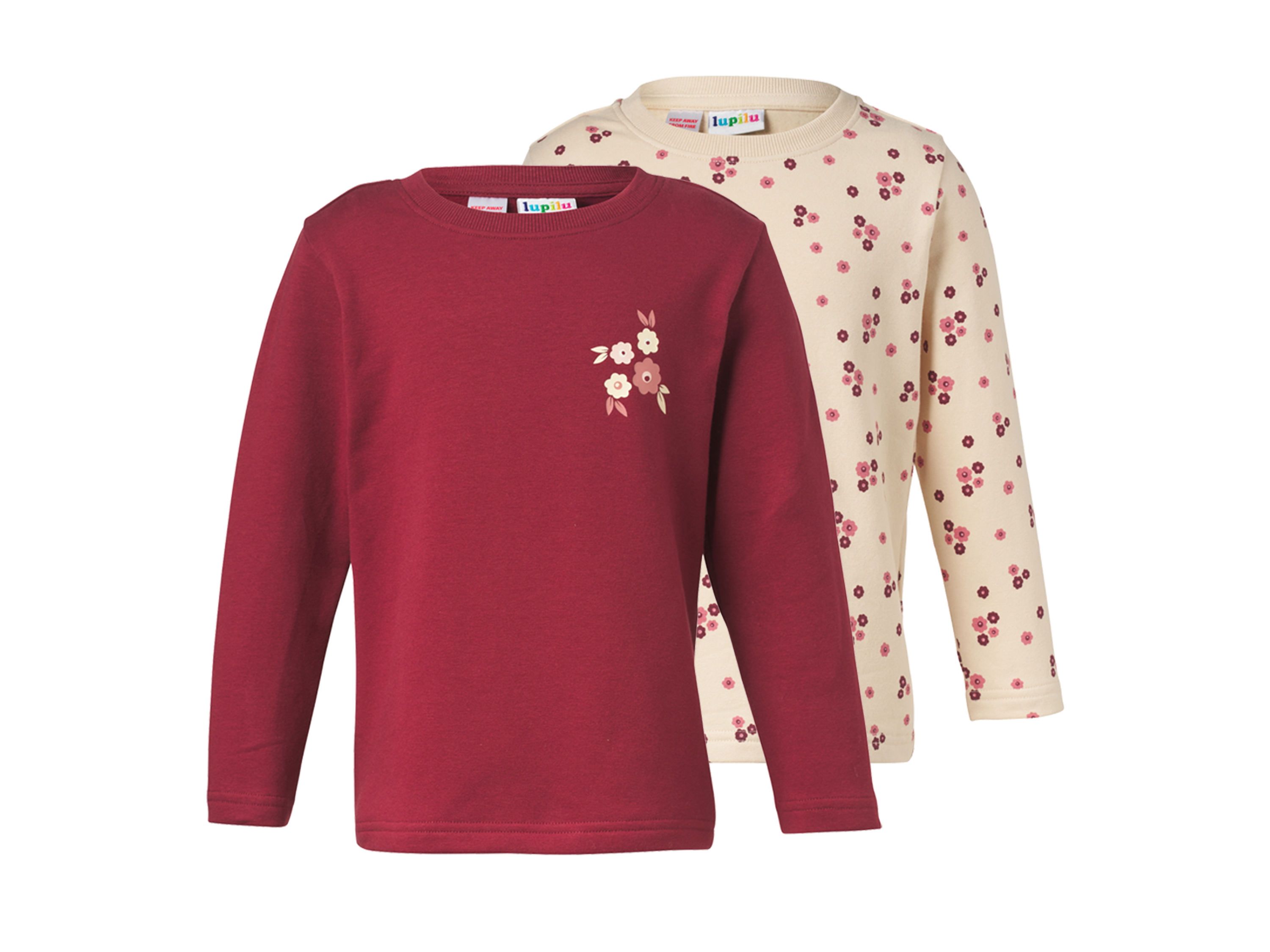 LUPILU® Bluzy termiczne dziecięce, 2 sztuki (Beżowy/czerwony, 98/104)
