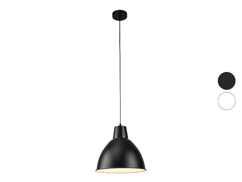 Czarna lampa sufitowa wisząca z kloszem w kształcie kopuły i detalami kolorystycznymi
