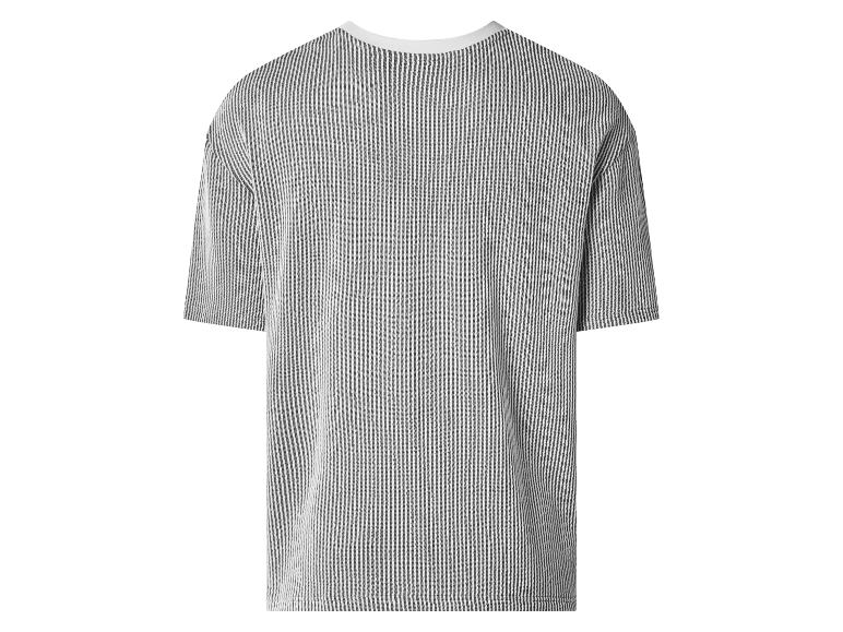 T-shirt z krótkim rękawem w czarno-białe pionowe paski, widok z tyłu