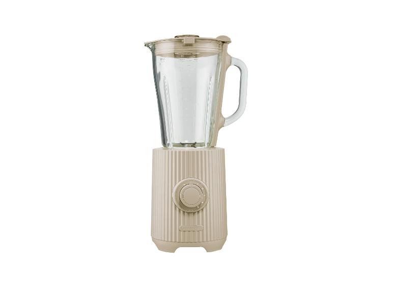 Beżowy blender SilverCrest ze szklanym dzbankiem i pokrętłem