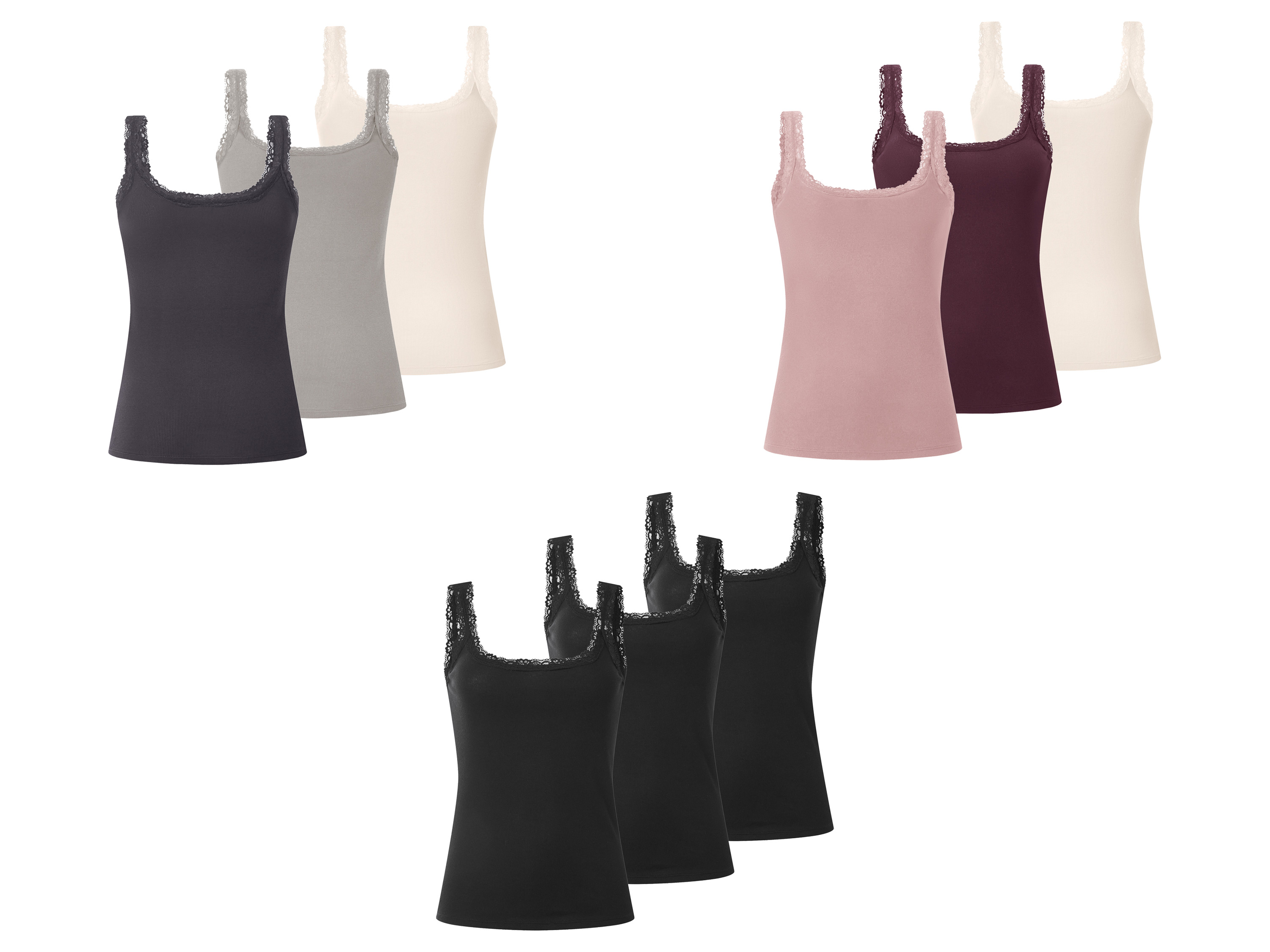 ESMARA® Topy z koronką, 3 sztuki