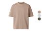 Beżowy T-shirt oversize z okrągłym dekoltem, dostępny w trzech kolorach.